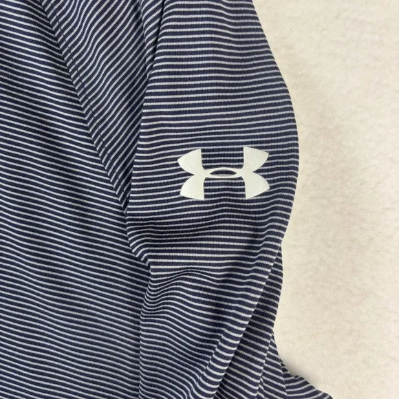 Under Armour Mens 2XL HeatGear 1/4 Zip Pullover Navy Blue Striped Performance - Picture 12 of 15